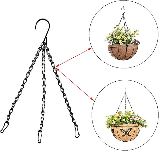 8 Pack 21.6（55cm） Inch Hanging Basket Chains 3 Point Black Metal Hanging Chains with Hooks for Plant Flower Pot Basket, Replacement Chain Hangers for Lantern, Bird Feeder, Planter, Indoor and Outdoor