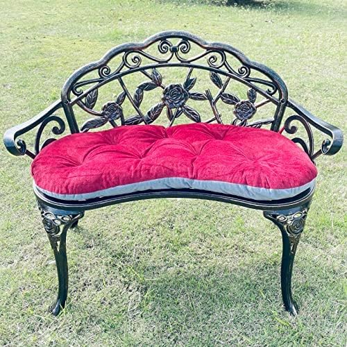 Mandolin Outdoor Park Garden Chair,All Chair Anti Rust Cast Aluminum Patio Yard Bench,Carved Rose Loveseat Bench for Backyard .Porch.Balcony.Lawn (Copper with Cushion)