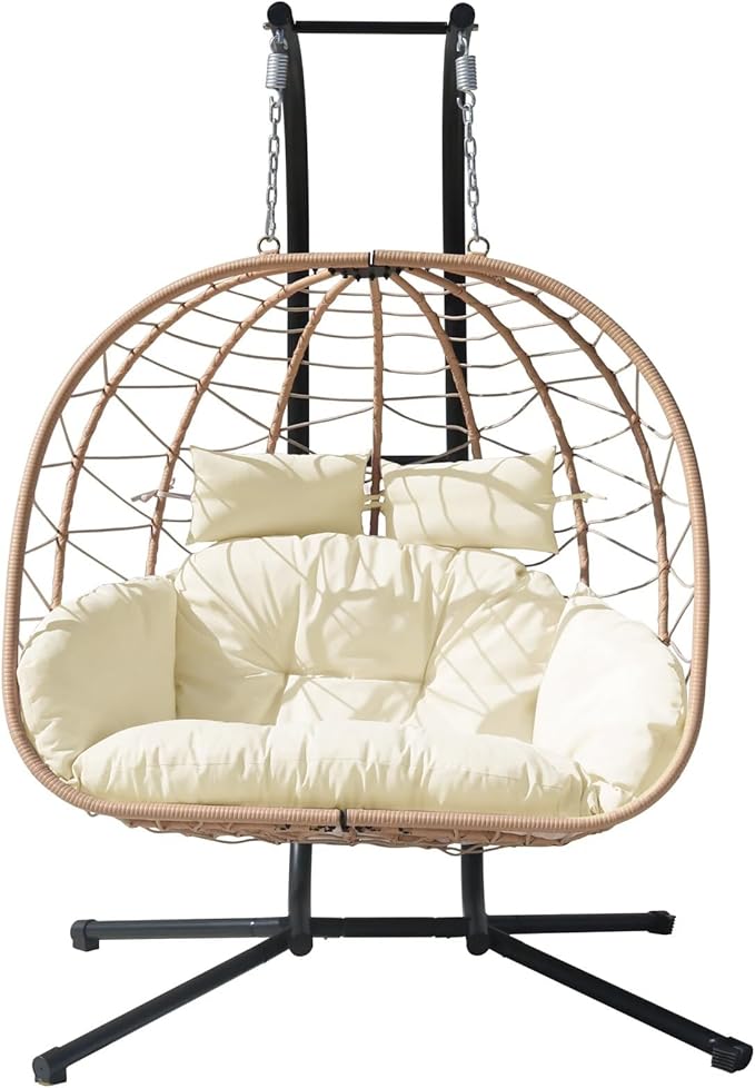 Hanging Egg Chair with Stand Indoor Swinging Chair Outdoor Hammock Egg Chair for Patio, Bedroom, Garden and Balcony (Milky White, Large)