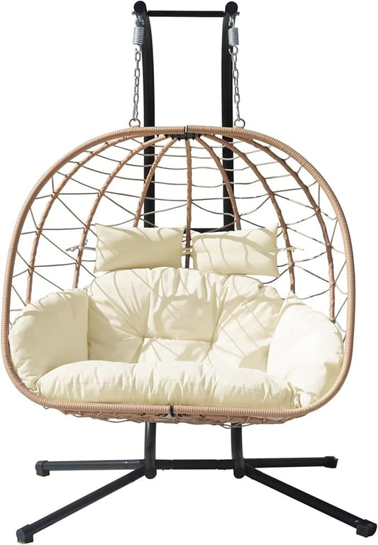 Hanging Egg Chair with Stand Indoor Swinging Chair Outdoor Hammock Egg Chair for Patio, Bedroom, Garden and Balcony (Milky White, Large)