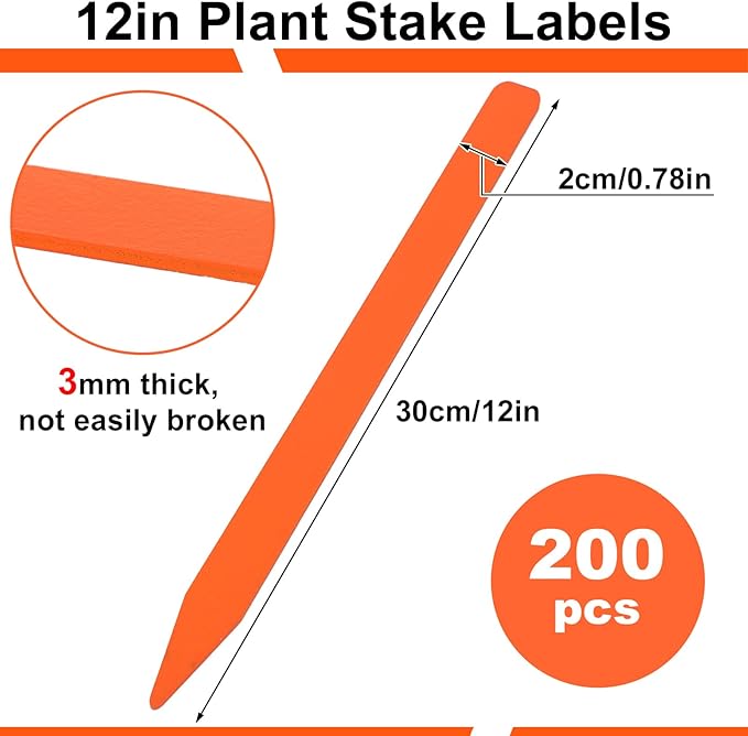 Weysat 200 Pcs 12" Wood Plant Labels for Field or Containers Plant Tags Wood Garden Labels for Seedling Stakes Markers Nursery Seed Tags with Smooth Surface for Pot Herbs Flowers Vegetables (Orange)