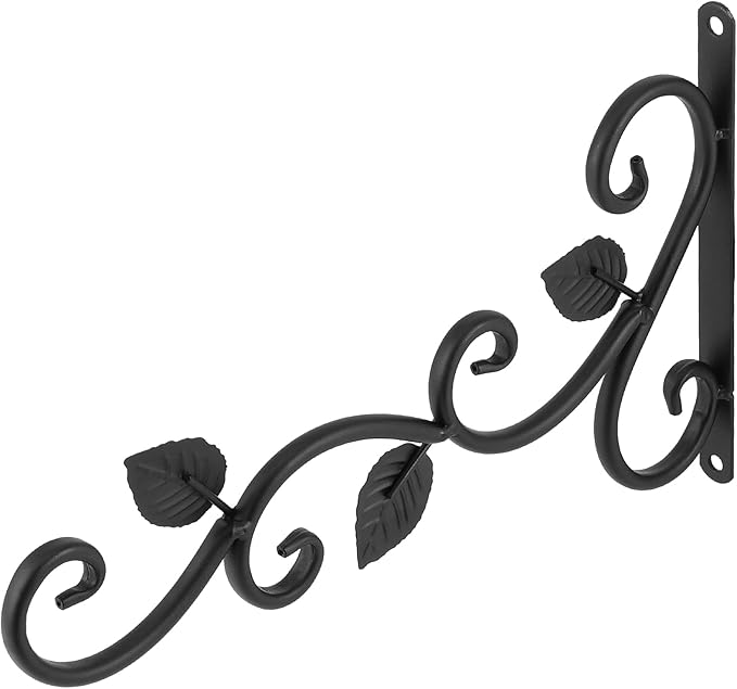 HAKZEON 4 Pack 12 Inches Wall Hook Hanging Plant Bracket, Metal Planter Hook Wall Mounted Elegant Decorative Hanger Hook with Screws, for Lanterns, Planters, Flower Baskets, Wind Chimes, Black
