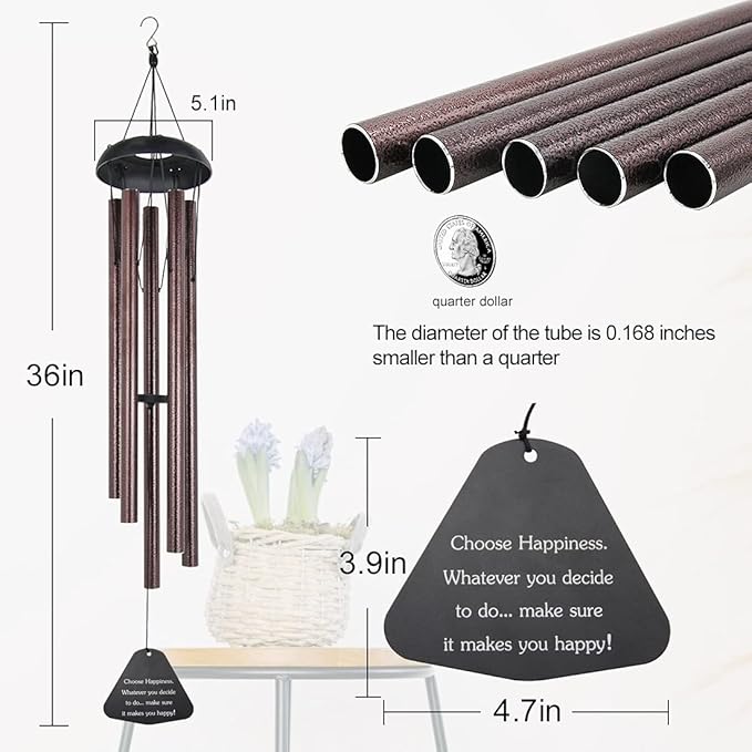 Astarin Sympathy Wind Chimes Outdoor Large Deep Tone,36" Handmade Large Wind Chimes Outdoor Tuned Relaxing Melody, Memorial Windchime Unique Outdoor Personalized for Garden Decor, Bronze (A Free Card)
