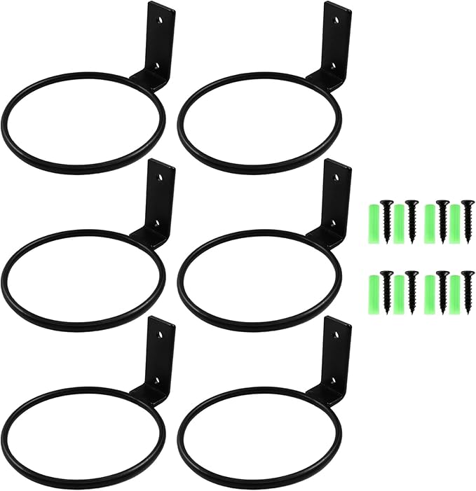 6 Pack 4 inch Flower Pot Holder Ring Wall Mounted, Metal Planter Hanger, Flower Pot Hangers, Matte Black Hanging Plant Holder for Home, Garden, Indoor, Outdoor