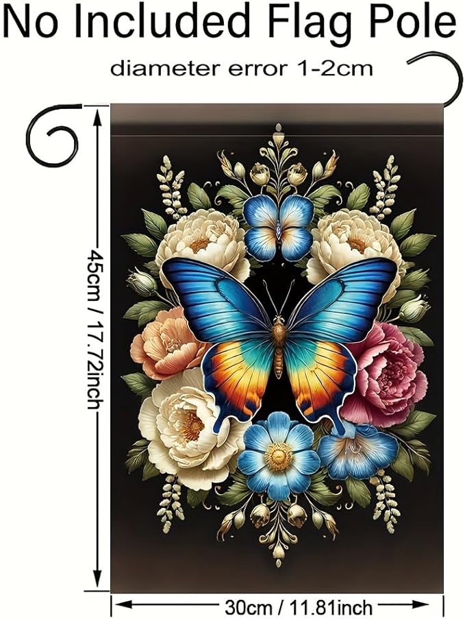 Blue Butterfly Garden Flag 12x18 Inch Double Sided Outdoor Yard Banner Colorful Floral Butterfly Design for Spring Summer Porch Patio Lawn Garden