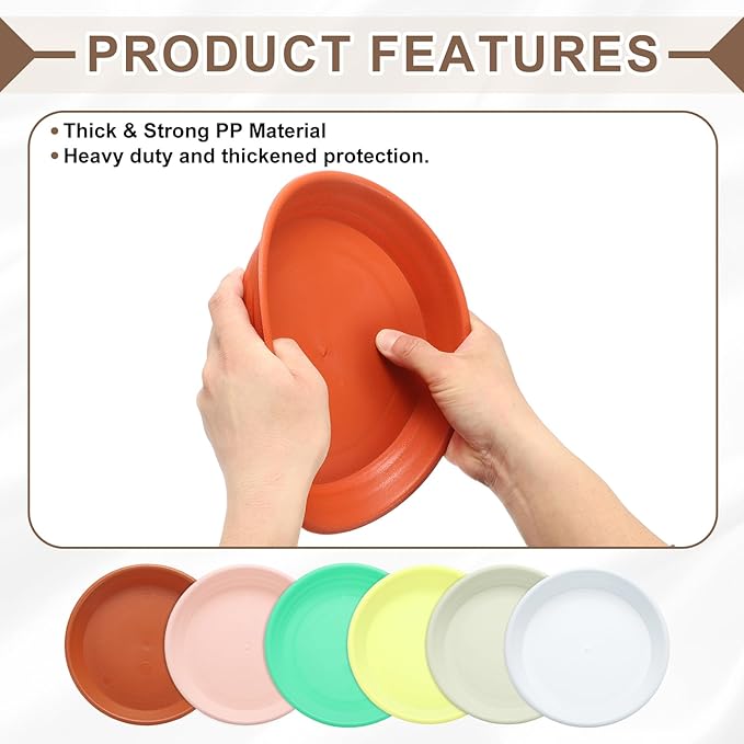 HARFINGTON Plastic Plant Saucer 5.2" Round Drip Trays Flower Pot Saucers Flower Base Bottom Drainage Tray for Indoors Outdoors Planters, Gray-Black