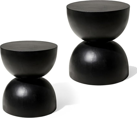 Glitzhome Outdoor Side Tables Set of 2, Heavy Duty Patio Sturdy Faux Terrazzo Decorative Garden Stool Planter Stand for Indoor Covered Outdoor, 17.75" H, Black