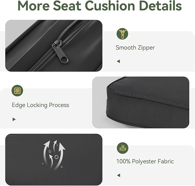 Aoxun Replacement Cushions for Outdoor Furniture, 9-Piece Outdoor Cushions for Patio Furniture, Deep Seat, Splash-Proof & Fade Resistant Couch Cushion for 4-Seat Patio Conversation Sets, Black
