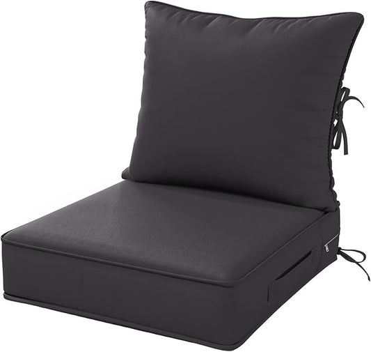Outdoor Patio Chair Cushions Set 22 L X 24 W X 4 H Waterproof & Fade Resistant Deep Seat and Back Cushions with Removable Covers Outdoor Seat Cushion Set for Chairs and Sofas