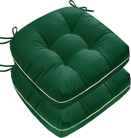Outdoor Chair Cushions Set of 2, Outdoor Cushions for Patio Furniture and Wicker Chair, Memory Foam Patio Seat Cushion Pads with Ties, 19 x 19 Inch (Green)