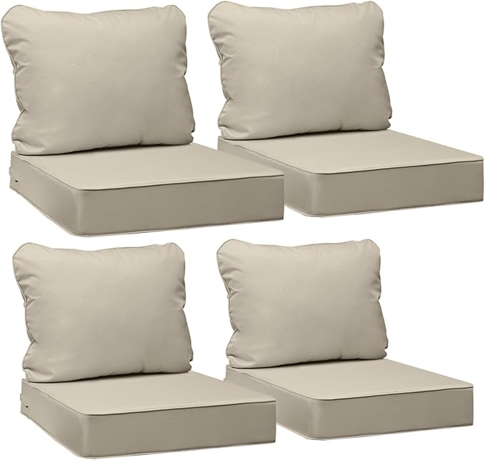 AAAAAcessories Outdoor Seat Cushions for Chairs, Fade-Resistant, Waterproof Patio Furniture Replacement Cushions, 19" x 19" x 3" + 19" x 17", Set of 4, Beige