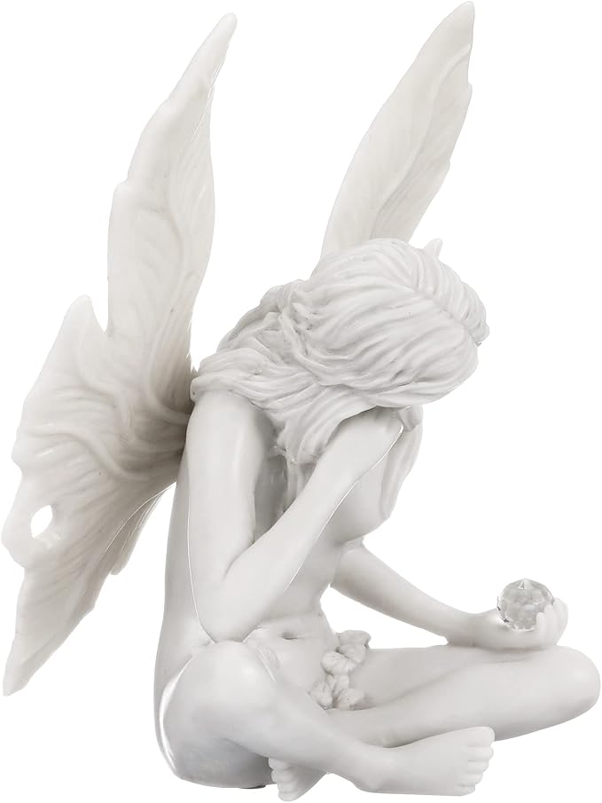 Design Toscano Gazing Secret Garden Fairy Woman Statue Figurine, 7 inches wide, 10 inches tall, Cast Stone Resin, Antique Stone Finish