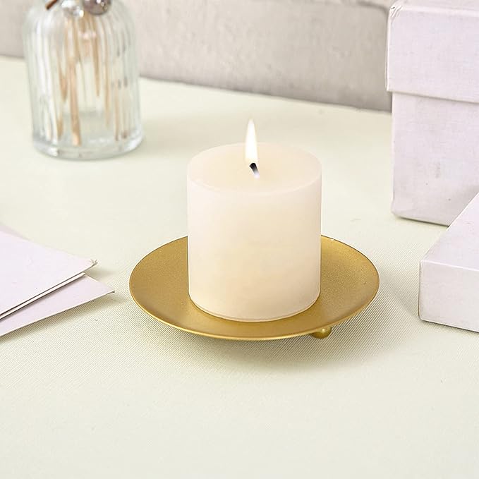 Candle Holder Decorative Iron Plate,Candle Stand for LED & Wax Candles,Spa,Bathroom,Weddings,4.33x0.78inch,Set of 2 (Gold)