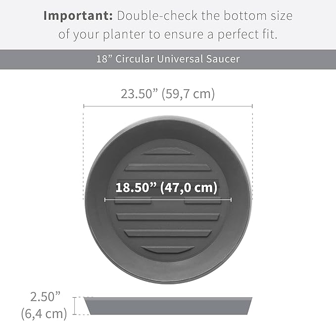 Crescent Garden Universal Round Planter Saucer, Durable Drainage Dish for Plant Pots, Heavy-Duty Plant Dishes Saucer, Indoor & Outdoor Plant Trays - Cloud White (18.5 inch Inner, 23.5 inch Outer)