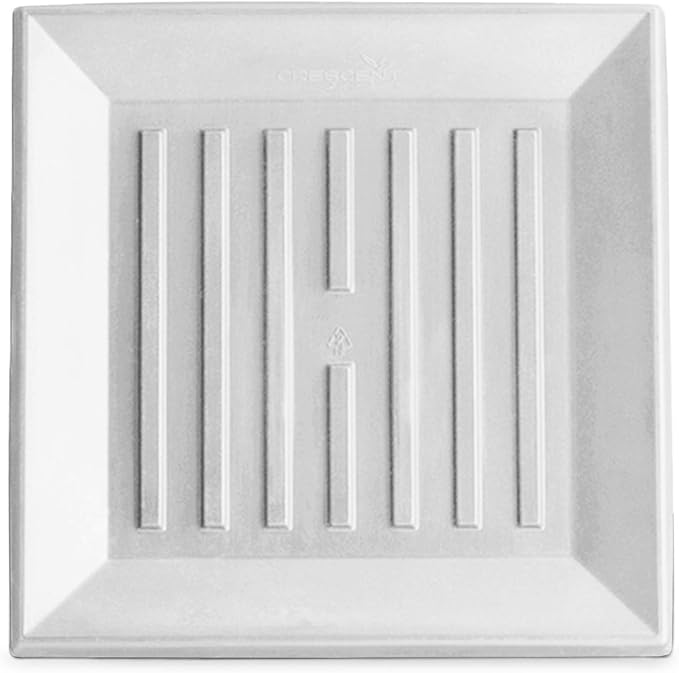 Crescent Garden Universal Square Plant Saucer, Premium Durable Drip Tray for Square Planter, Heavy-Duty Plastic Drainage Dish, Indoor/Outdoor Flowerpot Saucer - 11'' inner x 14.5" outer (White)