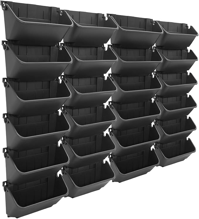 Eapmic Vertical Wall Planter with 24 Pots, Hanging Garden Plant Flowerpot Holder, Stackable Wall-Mounted Planter, Balcony Planters for Flowers Vegetables Fruits (Black, 24 Pots)