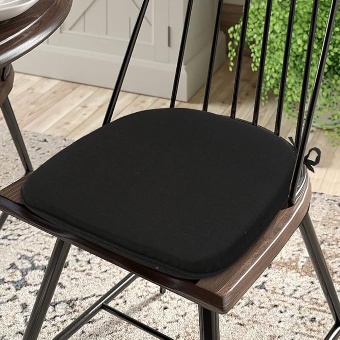 Magpie Fabrics Outdoor/Indoor 17"x16"x2" Chair Cushions with Ties Set of 2, Waterproof All Weather U-Shape Seat Pads Decoration for Patio Garden Furniture Home Office (Black)
