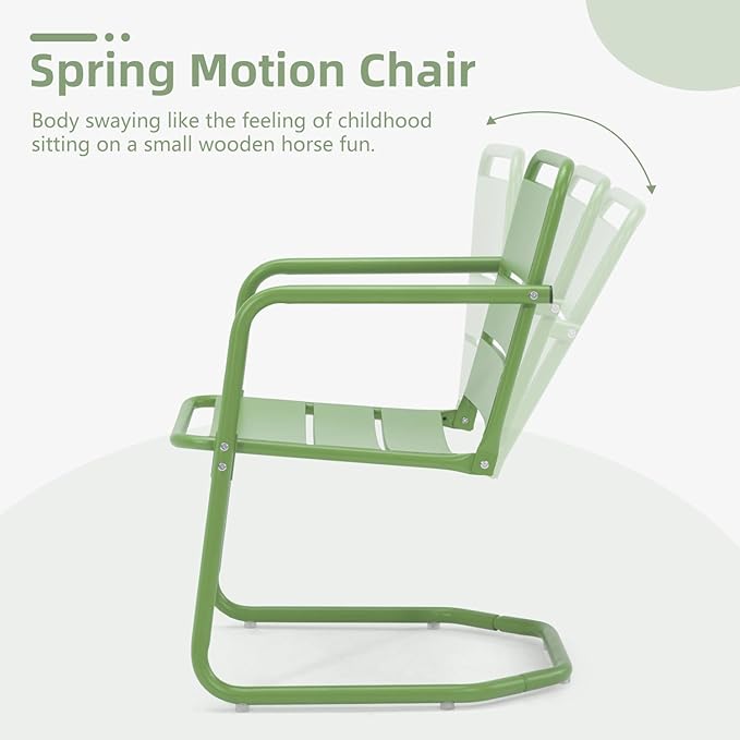 MELLCOM Patio Chairs Set of 2, Small Patio Furniture Set - 2 C-Spring Metal Chairs, Outdoor Bistro Set for Balcony, Front Porch, Poolside, Garden, Deck, Indoor, Green