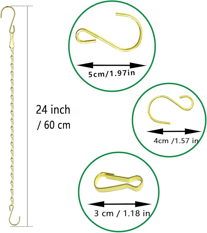 RIFNY Gold Chain for Hanging Plants, 24 Inch Small Plant Chains for Hanging Baskets Kits with Hooks for Bird Feeders Planters Billboards Lanterns Wind Chimes Ornaments Outdoor/Indoor Use (10 PCS)