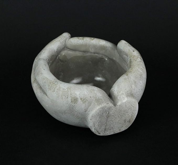 Distinctive Designs Grey Concrete Helping Hands Indoor/Outdoor Plant Pot Planter/Candle Holder 7 Inches Long