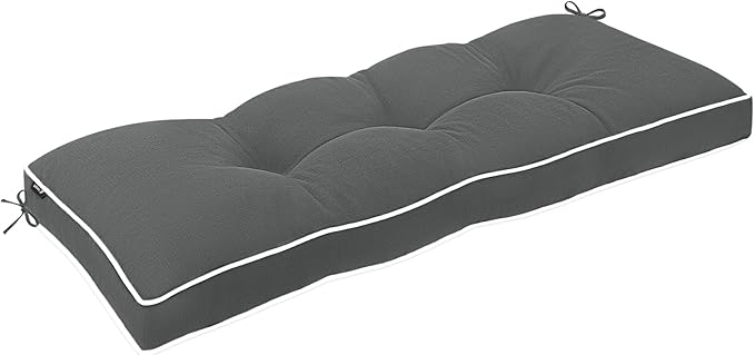 Favoyard Indoor/Outdoor Bench Cushion 48 x 16 Inch Waterproof & 3-Year Fade-Resistant Patio Furniture Cushions for Garden Porch Swing Chair Tufted Pad for Sofa Couch Seat with Ties, Dark Grey