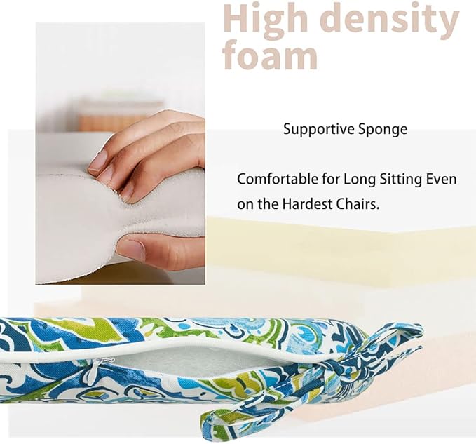 Magpie Fabrics Outdoor/Indoor 17"x16"x2" Chair Cushions with Ties Set of 2, Waterproof All Weather U-Shape Seat Pads Decoration for Patio Garden Furniture Home Office (Paisley Lapis Green)