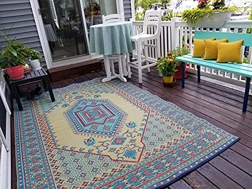 Mad Mats Traditional Outdoor Rug, Reversible Plastic Mat (4' x 6', Oriental Turkish - Plum)