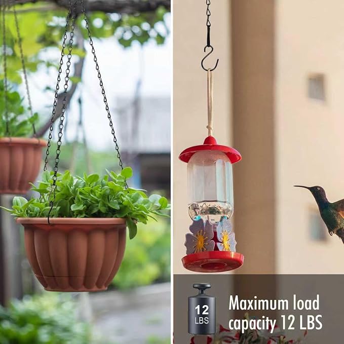 RIFNY 24 Inch Chain for Hanging Plants, Black Small Plant Chains for Hanging Baskets Kits with Hooks for Bird Feeders Planters Billboards Lanterns Wind Chimes Ornaments Outdoor Indoor Use (5 PCS)