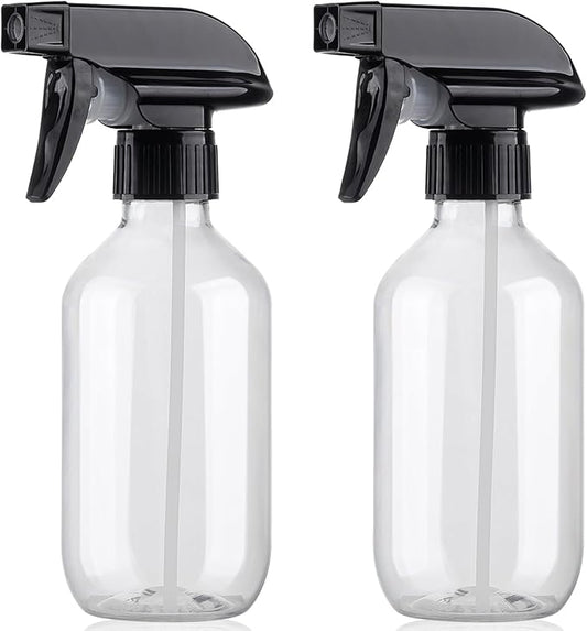 Aeibxiy Plastic Spray Bottles 13.5oz/400ml, Clear 2 Pack Mist Stream Adjustable Water Spray Bottle, BPA-Free, Empty Refillable Container for Hair, Cleaning, Plants, Essential Oils