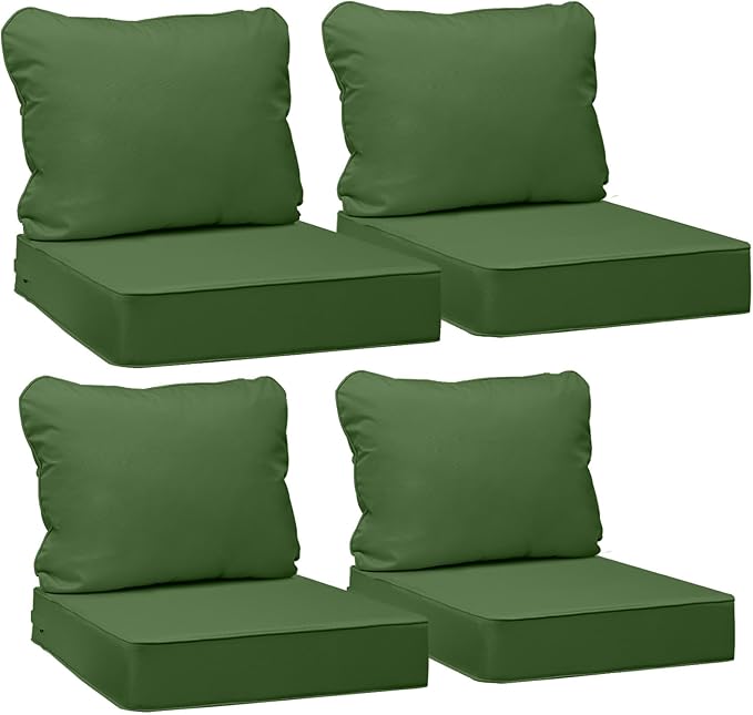 AAAAAcessories Outdoor Deep Seat Cushions, Waterproof, Fade-Resistant Patio Furniture Replacement Cushions, 23.5" x 25.5" x 5" + 23.5" x 19", Set of 4, Dark Moss Green
