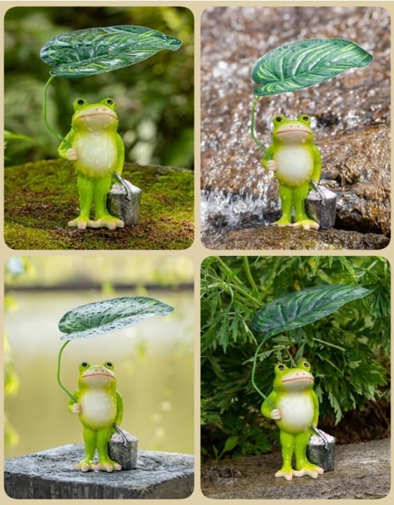 Adorable Animal Garden Statue with Umbrella - Charming Outdoor Decor for Yard, Patio, or Garden (Frog Carrying a Bucket)