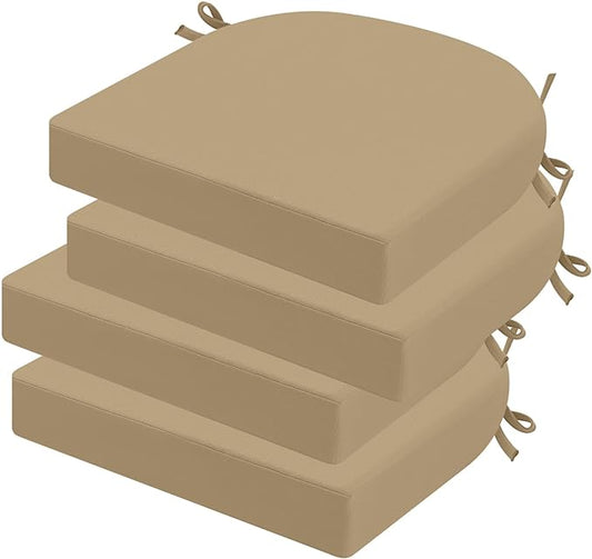 idee-home Outdoor Chair Cushions Set of 4, Thick 17" x 17" x 3" Patio Chair Cushions for Outdoor Furniture, Waterproof with Ties, Seat Cushion, Dining Chair Pads, Antique Beige