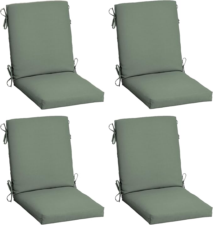 Arden 4-Pack earthFIBER Outdoor Patio Dining Chair Cushion, 20x44, Rain-Proof Seat Pad, Fade-Resistant Outdoor Cushion Sage Green Texture
