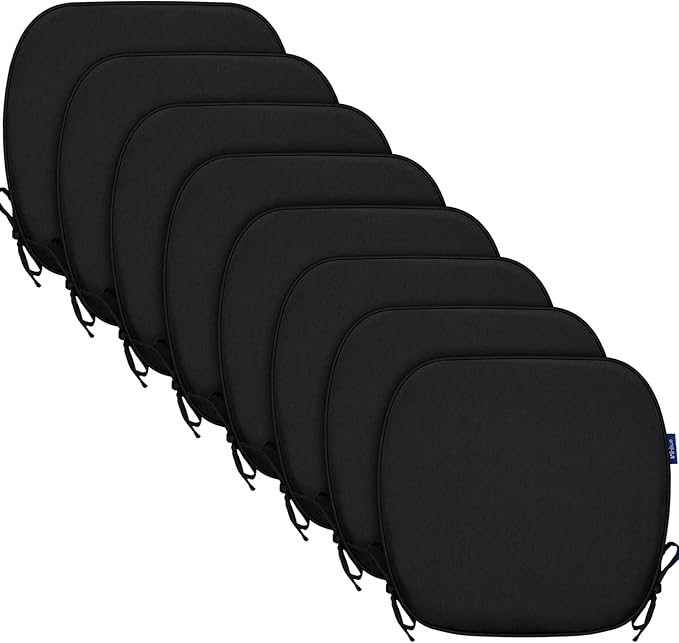 SleepMan Outdoor 17"x16" Chair Cushions with Ties Set of 8, Water Resistant All Weather U-Shape Seat Pads for Patio Garden Furniture Indoor Fade Resistant Patio Cushions (Black)