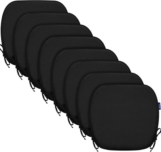 SleepMan Outdoor 17"x16" Chair Cushions with Ties Set of 8, Water Resistant All Weather U-Shape Seat Pads for Patio Garden Furniture Indoor Fade Resistant Patio Cushions (Black)