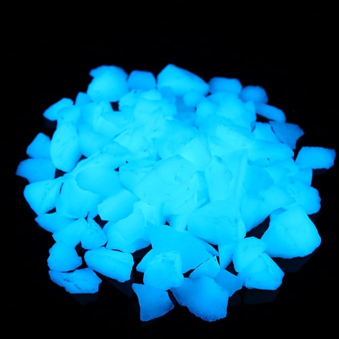 Shiny Stone Glow in The Dark Aquarium Neon Gravel Sand, Decorative Rocks for Fish Tank and Fairy Garden, Home Dec,305g/0.67lbs (8-15mm, Sky Blue)