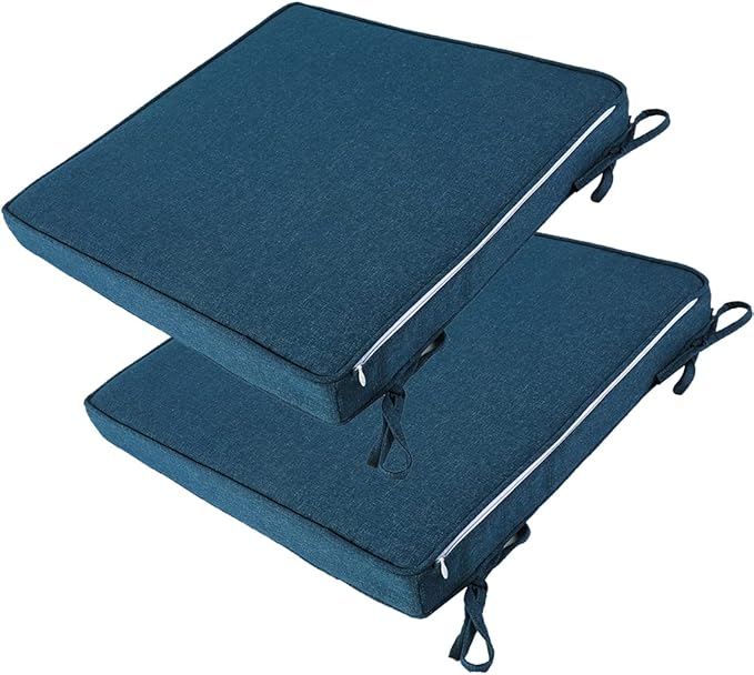 Outdoor Chair Cushions 18x18 Inch,Set of 2,Water Resistant Chair Pads with Ties,Square Seat Cushion 18"x18"x2.5",Patio Chair Cushion for Garden,Backyard Furniture(Denim Blue)