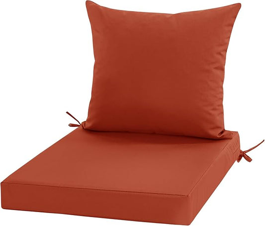 24x24 Inch Outdoor Cushions for Patio Furniture, Waterproof Outdoor Chair Cushions w/ Fade-Resistant, Removable & Machine-Washable Covers, Deep Seat Sofa/Couch Pad Replacement – Set of 1/2/4, Rust