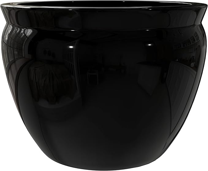 Red Lantern 12" Solid Black Porcelain Fishbowl Planter or Cachepot for Indoor/Outdoor Use in Garden Entryway Living Room Boho Eclectic Modern Contemporary Classic Traditional Style Decor
