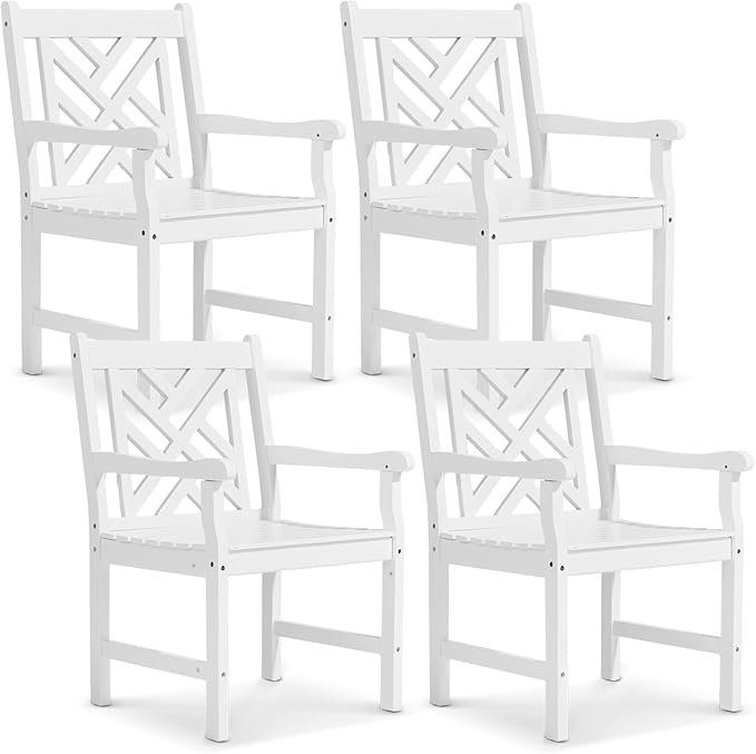VINGLI Outdoor Dining Chairs Set of 4, Heavy Duty 330 LBS Wooden Patio Chairs with Comfortable Backrest, Solid Wood Patio Dining Chairs Garden Chairs for Yard, Front Porch and Deck (White, 4 PCS)