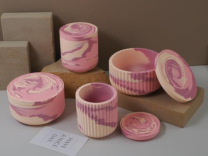 4pcs Cup Shape Candle Jar Silicone Mold with Lid, Handmade Storage Bowl Resin Mould, Flower Pot Vase Concrete, DIY Plaster Cast Cement Rings Jewelry Storage Box Mold