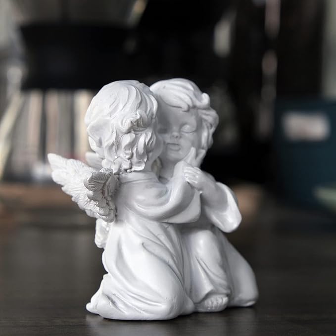 Asng Cherubs Angels Resin Garden Statue Figurine, Adorable Angel Sculpture Memorial Statue, Indoor Outdoor Home Garden Decoration (Kiss Cherub-Right)
