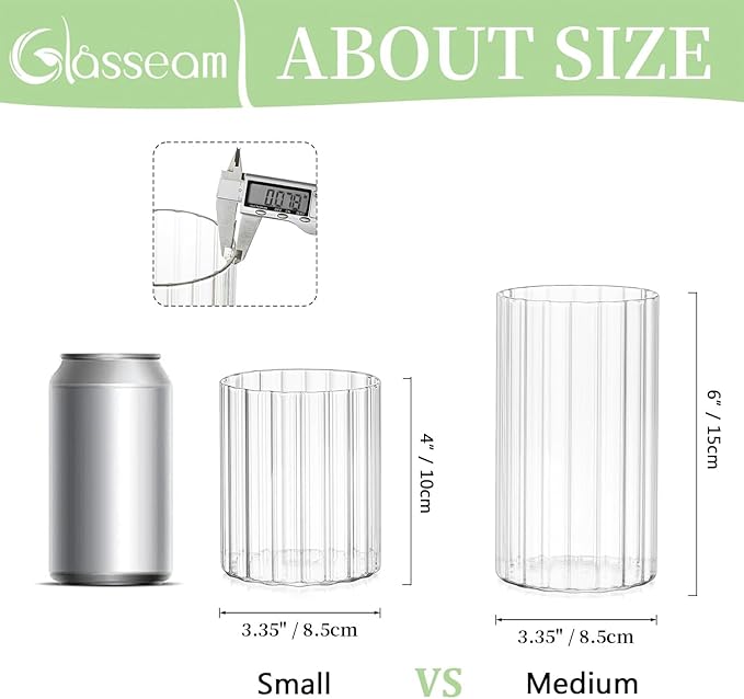 Glasseam Glass Cylinder Vases for Centerpieces: 6pcs Clear Ribbed Flower Vases for Pillar Candle - 6 Inch Modern Hurricane Floating Candle Holder for Wedding Table Centerpieces Living Room Home Decor