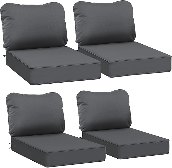 AAAAAcessories Outdoor Deep Seat Cushions, Waterproof, Fade-Resistant Replacement Cushions for Patio Furniture, 25.5" x 25.5" x 5" + 25.5" x 19", Set of 4, Shadow Gray