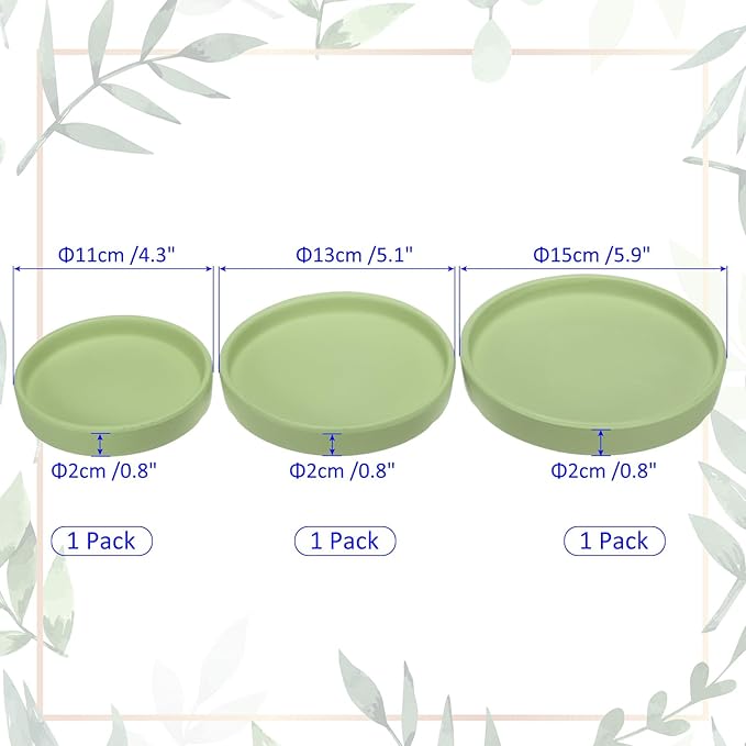 3 Pack Planter Saucers - Ceramic Plant Tray Flower Pot Drip Trays Round Apply to Outdoor/Garden (4/5/6inch, Dark Green)