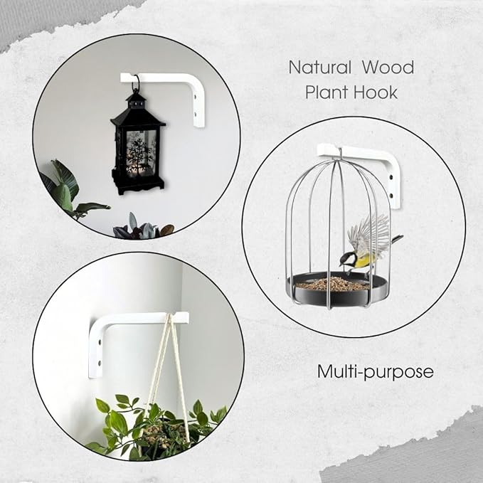 EvenWood 2-Piece Set of Plant Hooks for Wall 6 inch - Mounted Wooden Plant Hook - Indoor and Outdoor Bracket Plant Hanger for Planters, Lanterns, Bird Feeders, Patio Decorations (White)