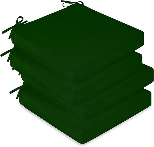 downluxe Waterproof Outdoor Chair Cushions Set of 4, 19" x 19" x 3" Patio Chair Cushion with Non-Slip Ties & Handle, Square Outdoor Cushion for Patio Furniture with Removable Cover, Forest Green