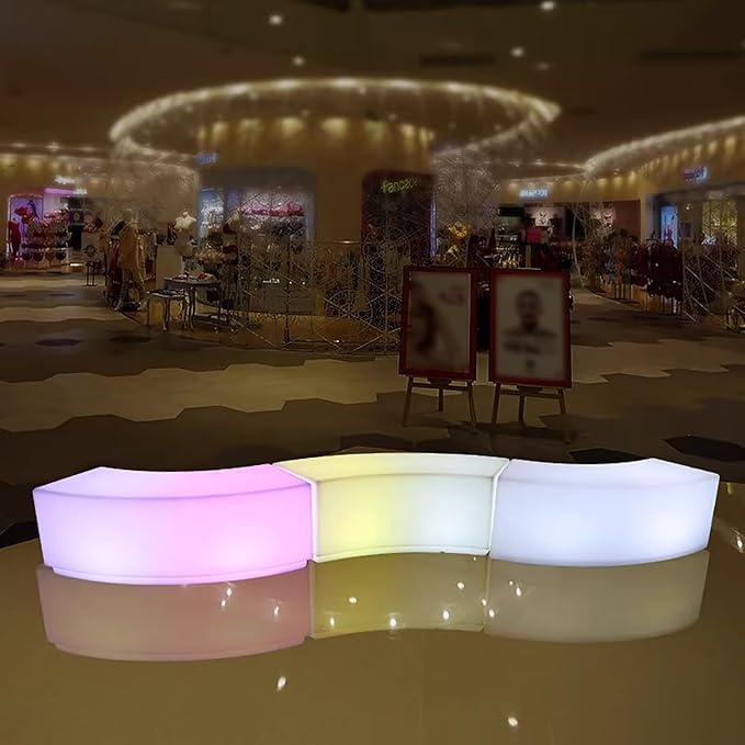 Outdoor Curved Benches LED Lounge Chair with Remote Illuminated Garden Bench Dimmable Mood Lighting Light for Garden Patio Deck Bar