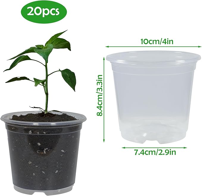 20 Pack 4 Inch Clear Nursery Pots with Drainage Plant Pots for Plants Transparent Potting Containers for Plants Seeding Starter Pot(Clear, 4 Inch 20 Pcs)