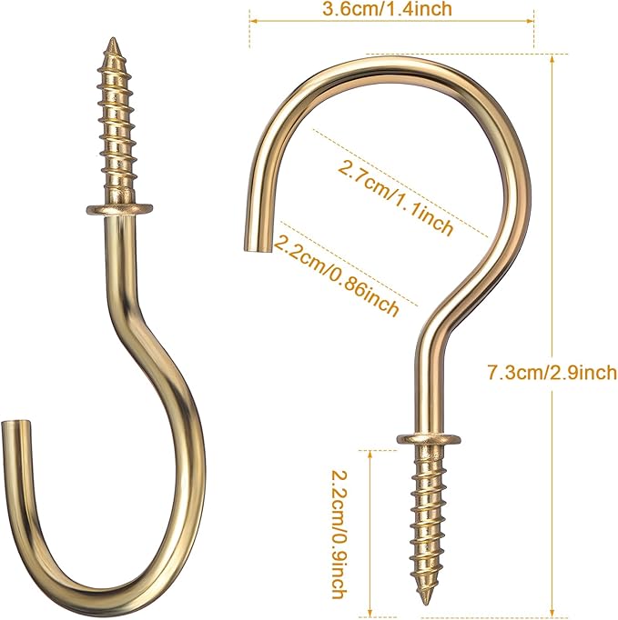 Hotop 12 Set Ceiling Hooks with Hanging Chains for Bird Feeders, Planters, Lanterns, Billboards, Birdbaths, Grow Lights, Chalkboards, Wind Chime and Other Ornaments, Chain Hook DIY (Gold)